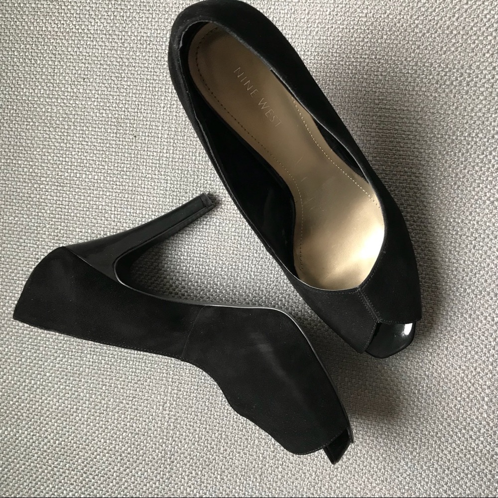Nine West black suede platform heels